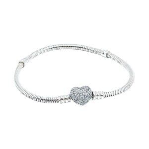 PANDORA Moments Sparkling Sterling Silver Charm Bracelet With Heart Pave Clasp